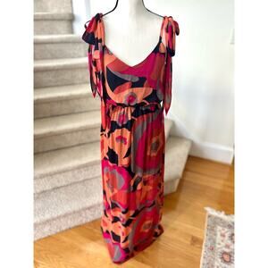 Judith March Muted Orange & Pink Groovy Floral Maxi Dress